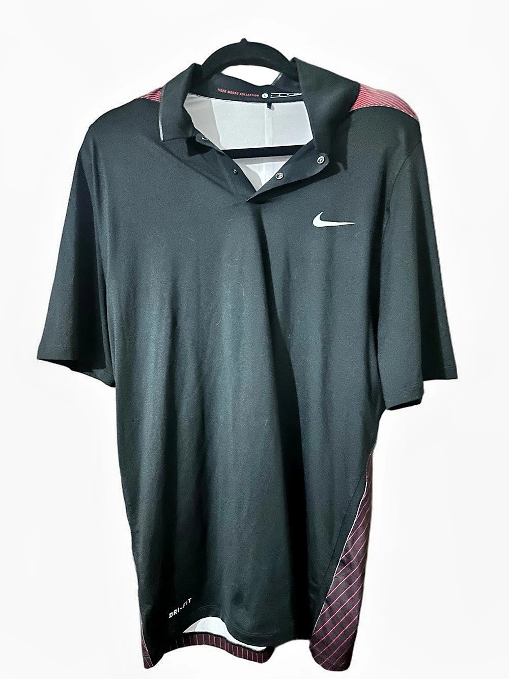 Nike Tiger Woods Collection Striped Golf Polo Black & Red Size Large Men’s